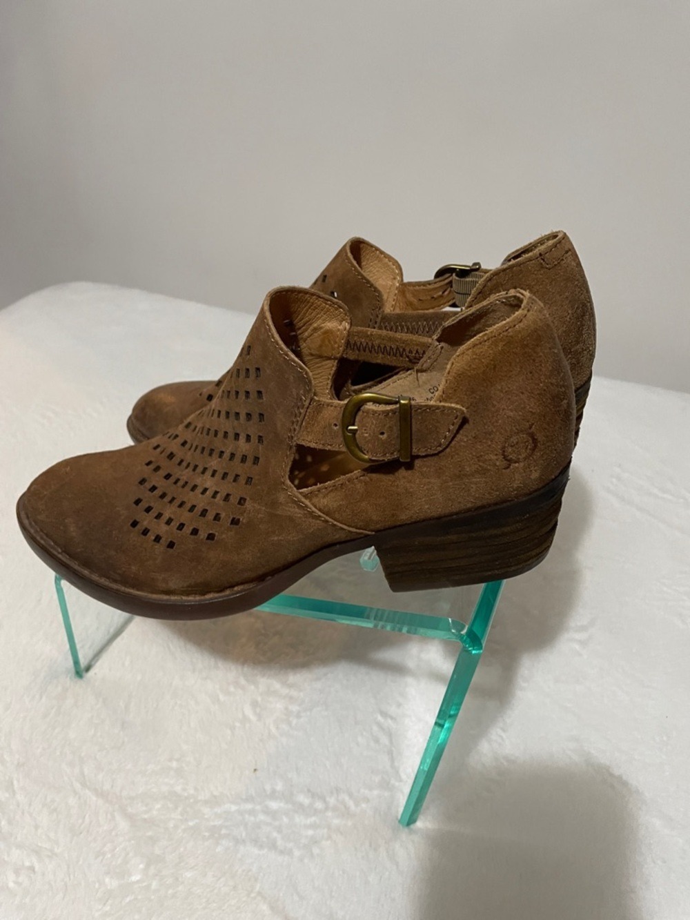 Born Nanna Brown Suede Perforated Cutout Booties Sz 10M - Picture 4 of 12